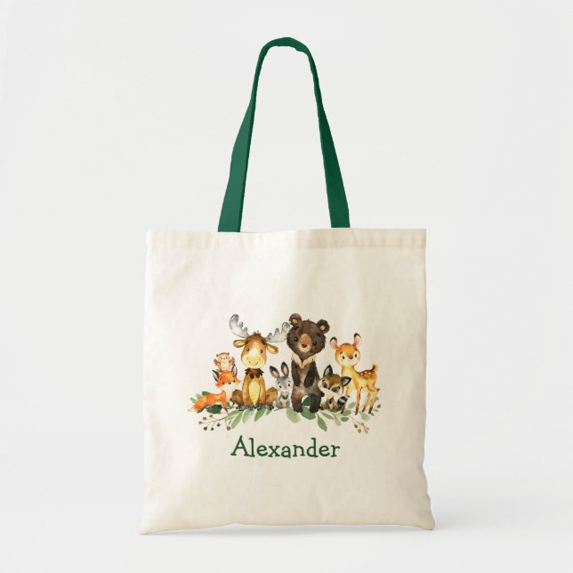 Tote Bag Aquarelle Bois Animaux forestiers (Devant)