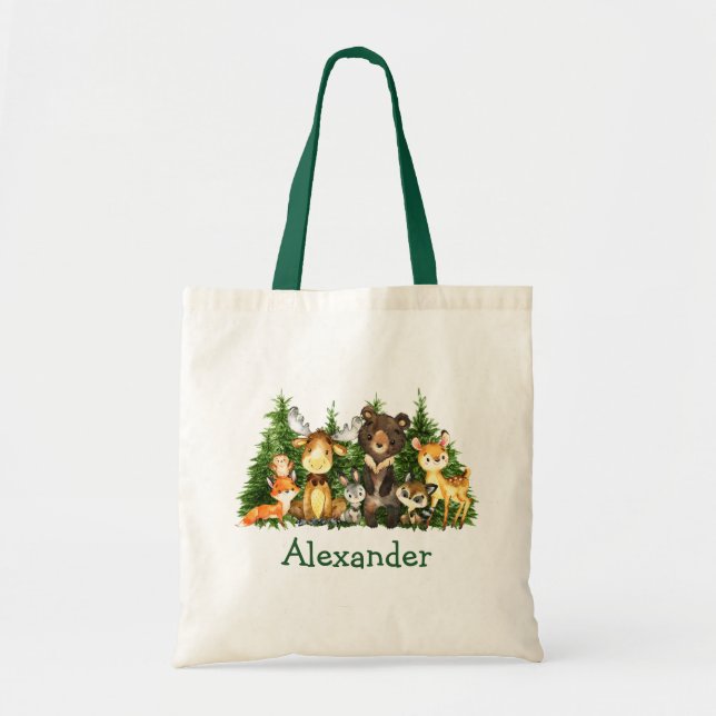 Tote Bag Aquarelle Bois Animaux Forêts Arbres (Devant)
