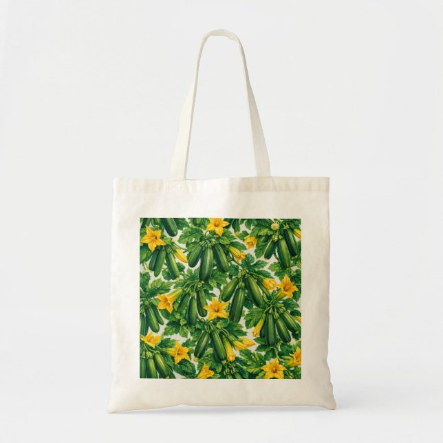 Tote Bag Aquarelle botanique de fleur de courgette verte (Devant)