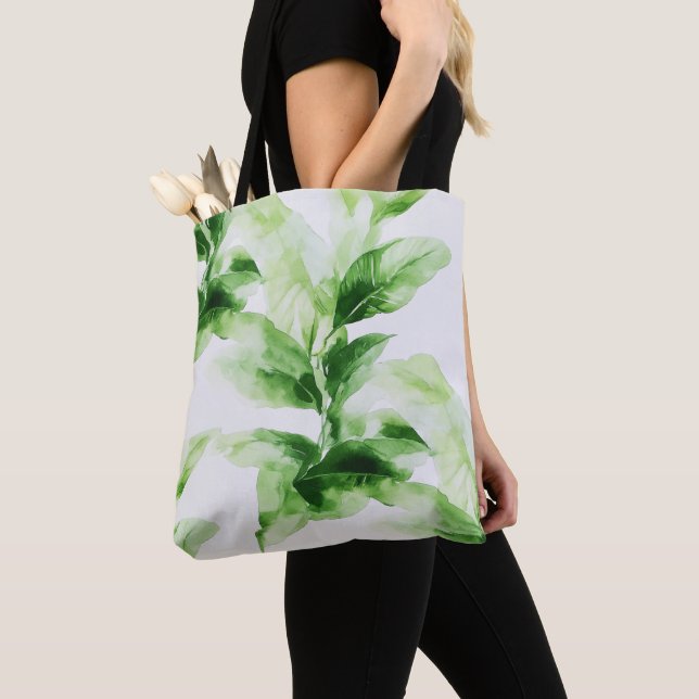 Tote Bag Aquarelle botanique de verdure tropicale Feuille (De près)
