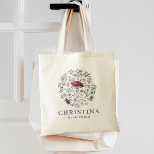 Tote Bag Aquarelle Botanique Verdure Champignon Demoiselle 