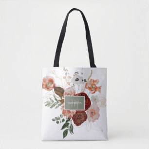 Tote Bag Aquarelle Bourgogne et verte Floral Personnalisé
