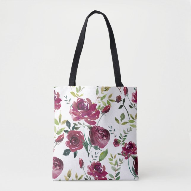 Tote Bag Aquarelle Bourgogne | Modèle floral (Devant)