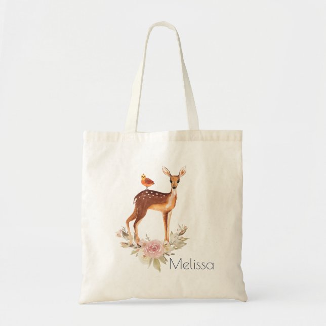Tote Bag Aquarelle Brown mignonne Cerf Élégance rustique (Devant)