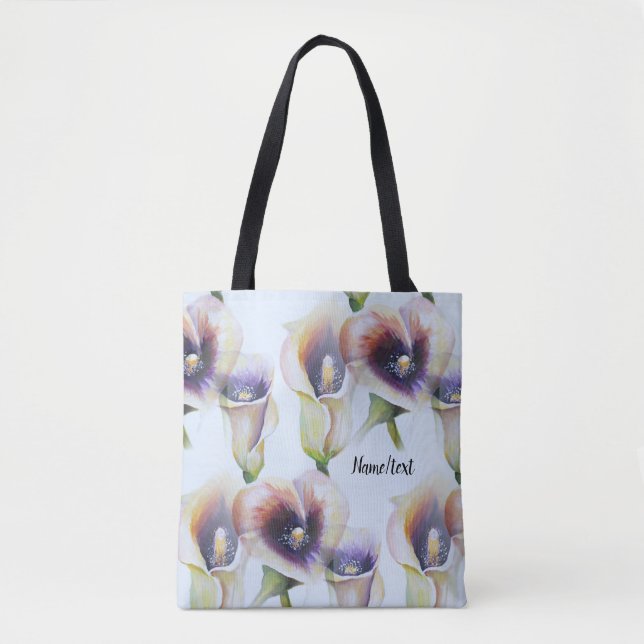 Tote Bag Aquarelle Calla Lys dans le texte Couleurs dégradé (Devant)