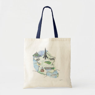 Tote Bag Aquarelle Carte bleue et verte de France