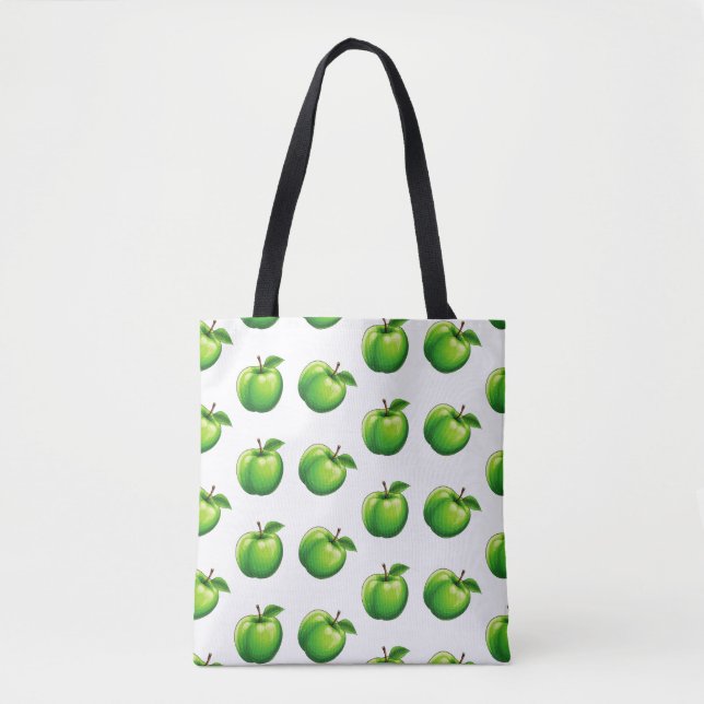 Tote Bag Aquarelle Cartoonish vert Motif Apple sans couture (Devant)