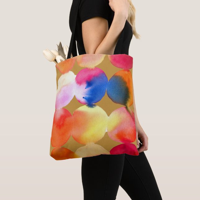 Tote Bag Aquarelle cercle motif art abstrait couleur chaude (De près)