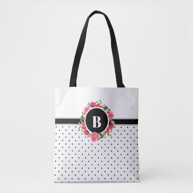 Tote Bag Aquarelle Cercle rouge et rose Courbe florale (Devant)
