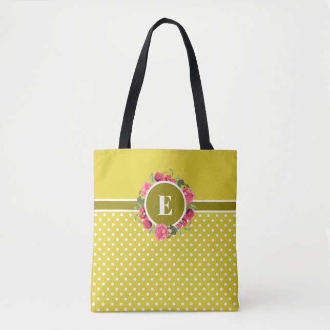 Tote Bag Aquarelle Cercle rouge et rose Courbe florale (Devant)