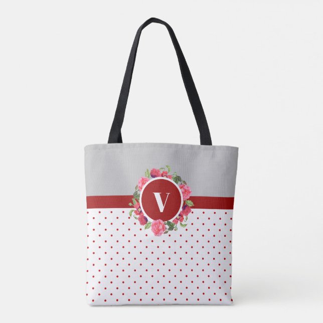 Tote Bag Aquarelle Cercle rouge et rose Courbe florale (Dos)