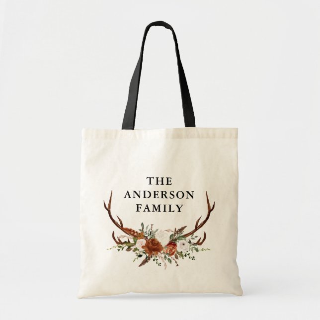 Tote Bag aquarelle cerf floral terracotta élégant moderne (Devant)