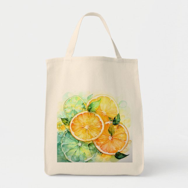 Tote Bag Aquarelle Citron Orange Citron Vert Botanique Cuis (Devant)