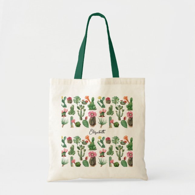 Tote Bag Aquarelle colorée Cactus et succulents Fleurs (Devant)