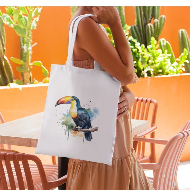 Tote Bag Aquarelle colorée d'un toucan exotique (Créateur téléchargé)