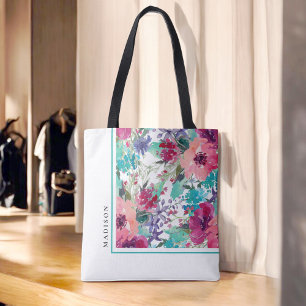 Tote Bag Aquarelle colorée feminine motif floral