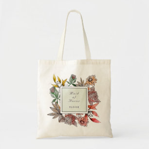 Tote Bag Aquarelle colorée fleurs sauvages "Maid of Honor"