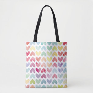 Tote Bag Aquarelle colorée incolore peint coeur patter
