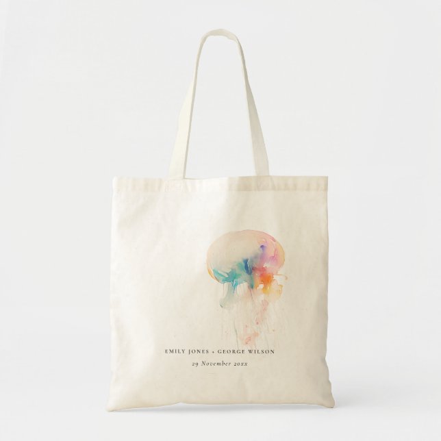 Tote Bag Aquarelle colorée sous-marine méduse Mariage (Devant)