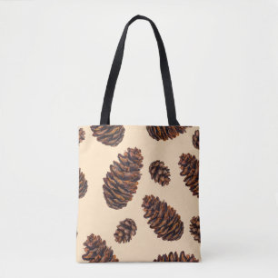 Tote Bag Aquarelle cône de sapin transparent motif, aquarel