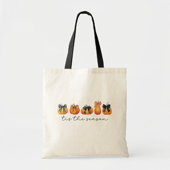 Tote Bag Aquarelle Coquette Bow Citrouille Automne Thanksgi (Devant)