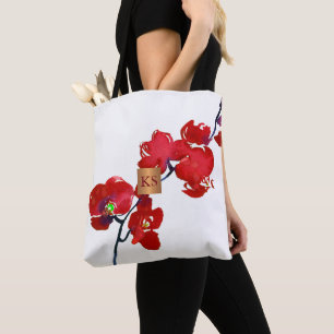 Tote Bag Aquarelle corail orchidée cuivre métallique monogr