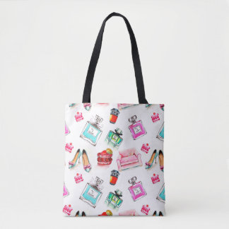 Tote Bag Aquarelle couleur couture glamor motif sur le whi