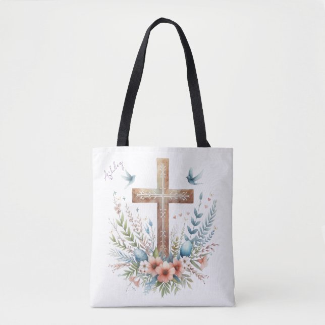 Tote Bag Aquarelle Croix de Pâques personnalisée (Devant)