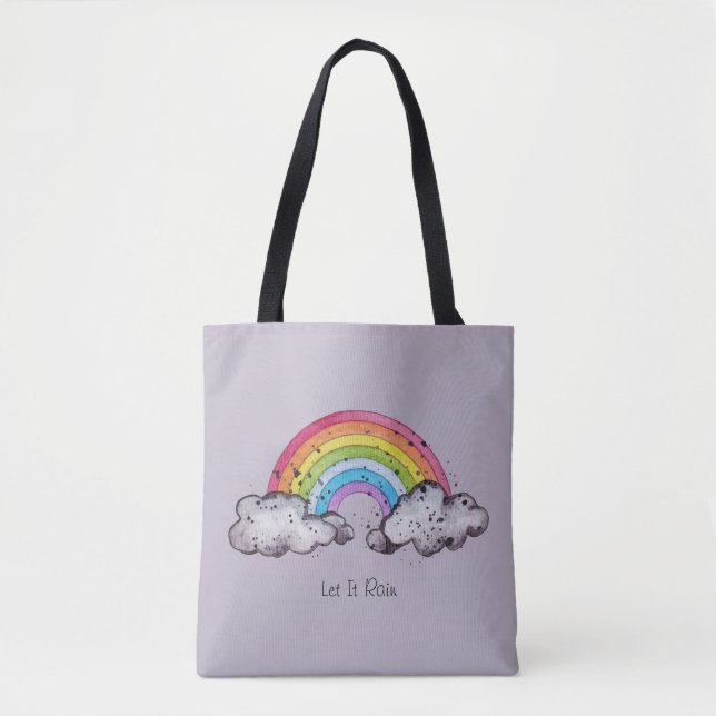 Tote Bag Aquarelle Cute Arc-En-Ciel Et Nuages (Devant)