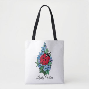 Tote Bag Aquarelle Cute Ladybird Avec Fleurs Bleues Sauvage
