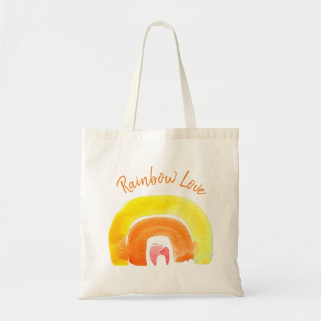 Tote Bag Aquarelle d'amour arc-en-ciel orange (Devant)
