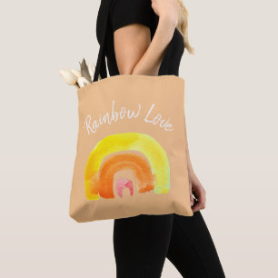 Tote Bag Aquarelle d'amour orangée Rainbow