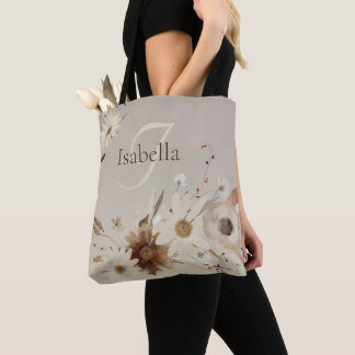 Tote Bag Aquarelle d'automne Monogramme floral