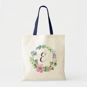 Tote Bag Aquarelle de Boho florale et monogramme du