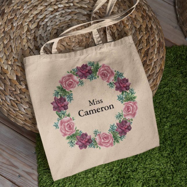 Tote Bag Aquarelle de Bridesmaid Succulents Floral (Créateur téléchargé)