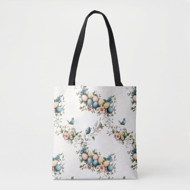 Tote Bag Aquarelle de charme Oiseaux de Pâques et printemps (Devant)