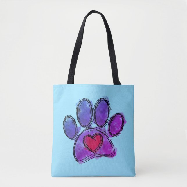 Tote Bag Aquarelle de dessin Amoureux des chiens bleu et vi (Devant)