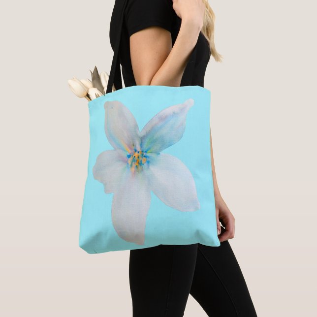 Tote Bag Aquarelle de fleur pastel blanc (De près)