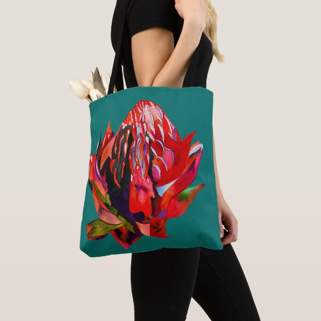 Tote Bag Aquarelle de fleurs indigènes de Waratah (De près)