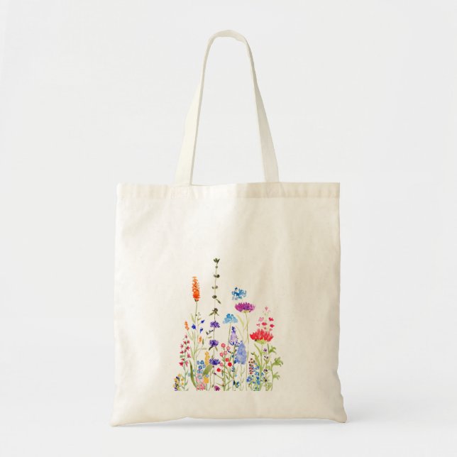 Tote Bag aquarelle de fleurs sauvages colorées (Devant)