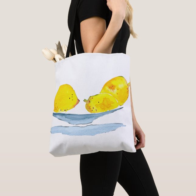 Tote Bag Aquarelle de fruit jaune citron (De près)