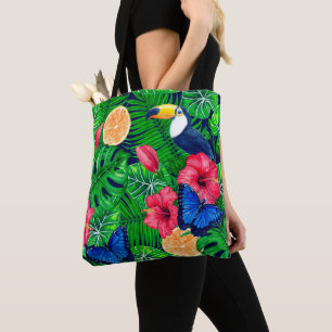 Tote Bag Aquarelle de jardin toucan et tropical