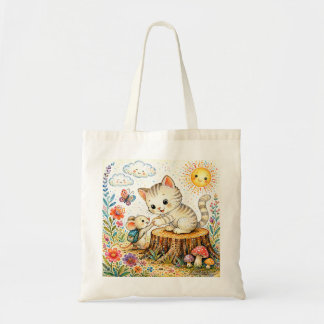 Tote Bag Aquarelle de l'amitié fantaisiste entre un chaton