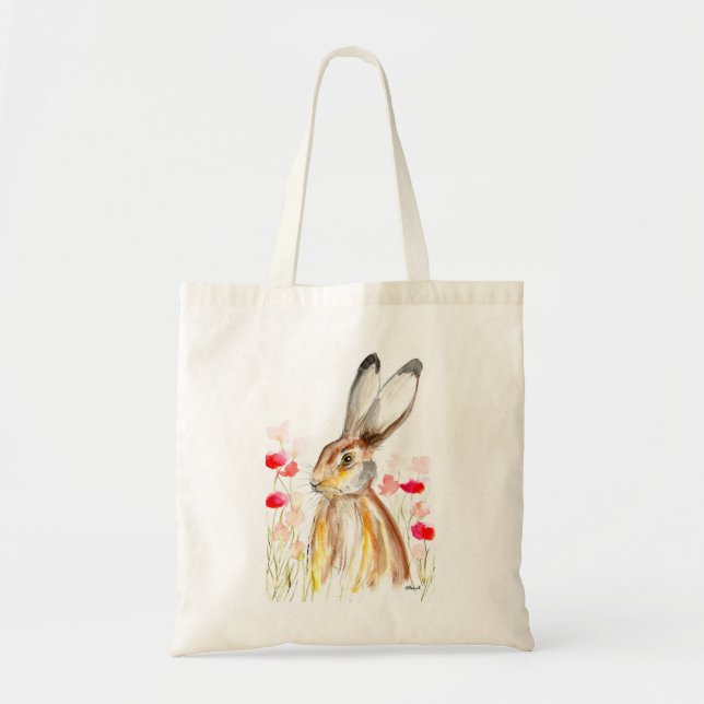 Tote Bag Aquarelle de lièvre Easter Rabbit Animal Rustique  (Devant)