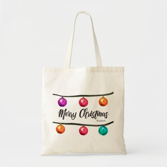 Tote Bag Aquarelle de manuscrit de Noël personnalisé et (Devant)