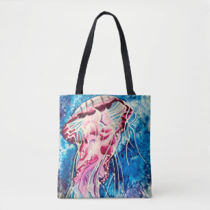 Tote Bag Aquarelle de méduse colorée art océanique