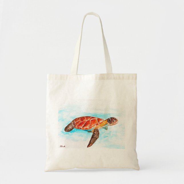 Tote Bag Aquarelle de mer de reptile de tortue de mer orang (Devant)
