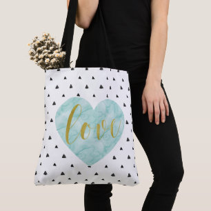 Tote Bag Aquarelle de Mint et d'or "Amour"