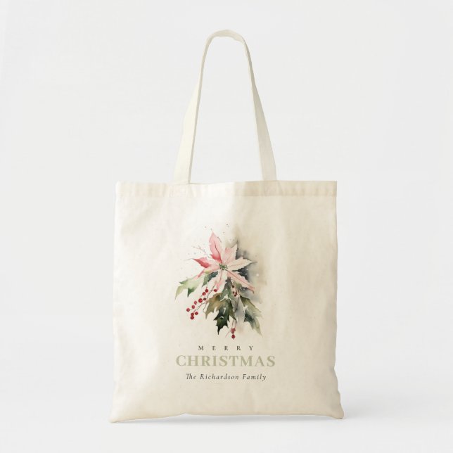 Tote Bag Aquarelle de Noël Poinsettia Berries Folithe (Devant)