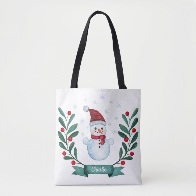 Tote Bag Aquarelle de Noël Snowman Custom (Devant)